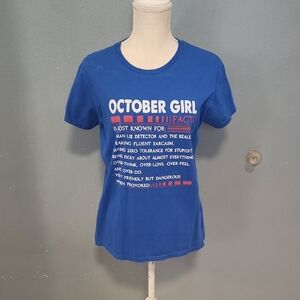 Gildan Heavy Cotton October Girls Facts Rules Boxy Cropped Style Tee Shirt Top